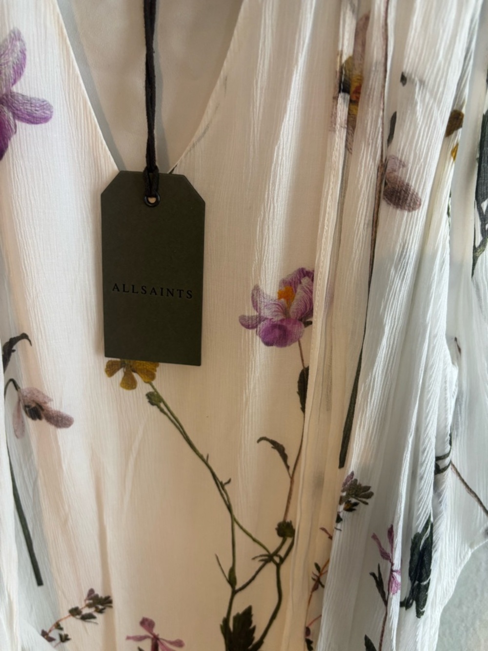 AllSaints White Floral‎ High-Low V-Neck Dress - Picture 4 of 5